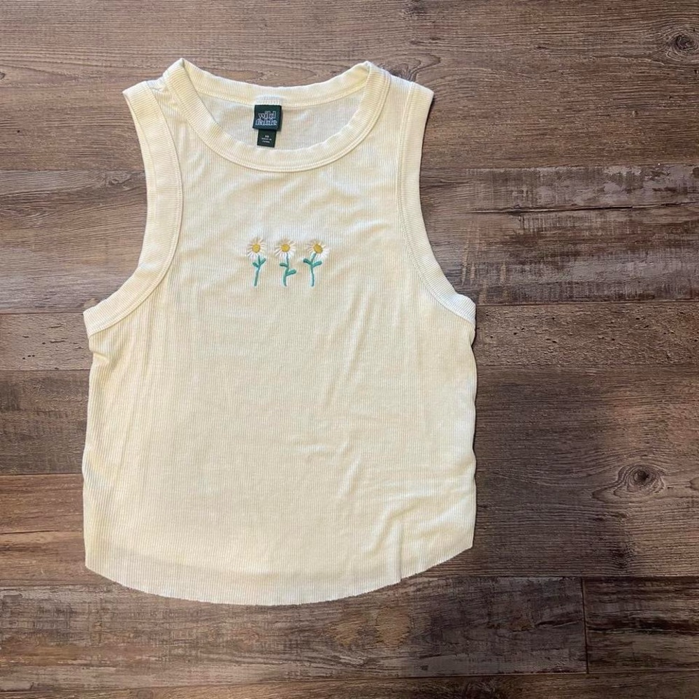 Yellow Sleeveless Top with Floral Embroidery